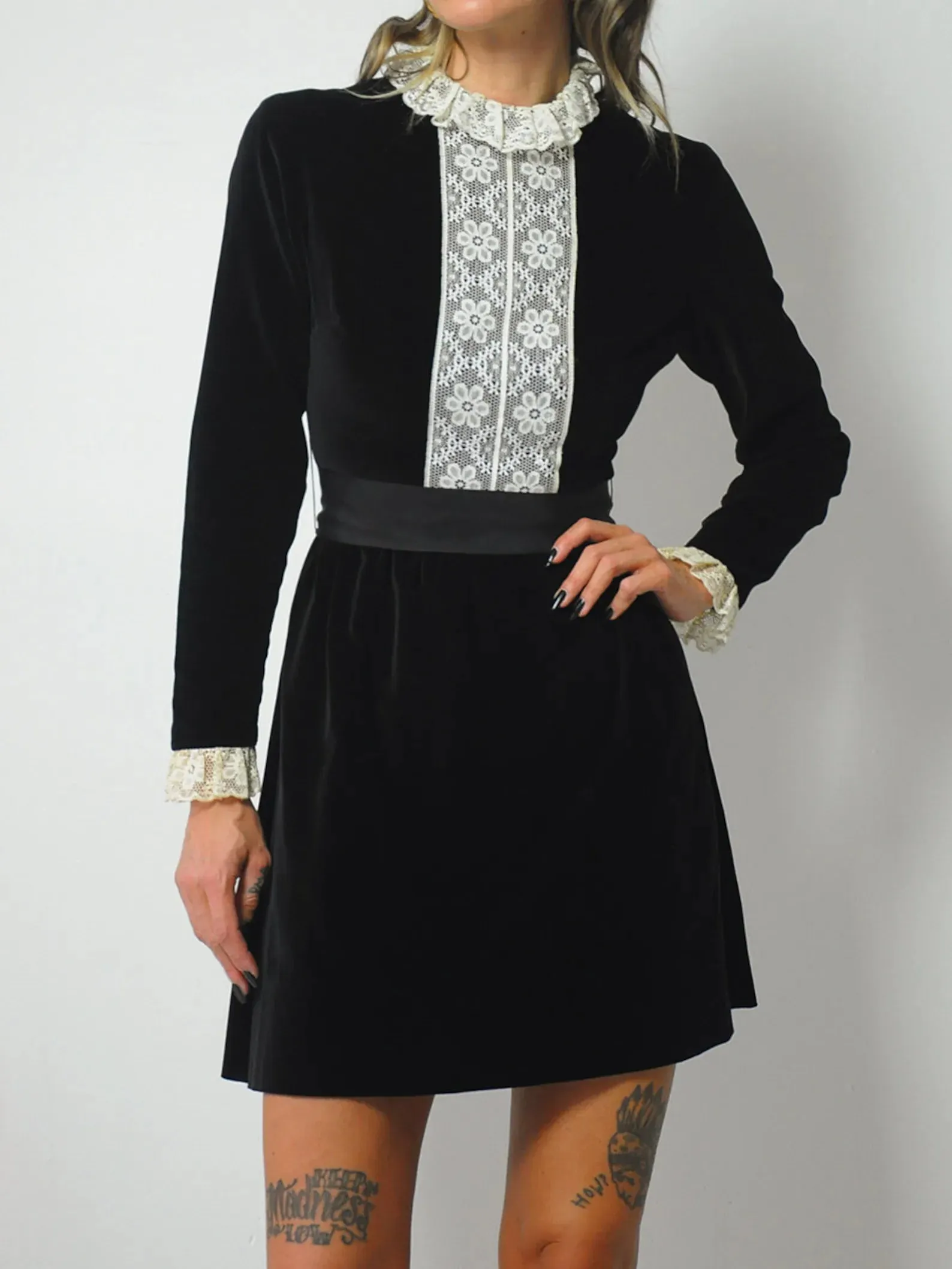 1960's Velvet & Lace Mini Dress