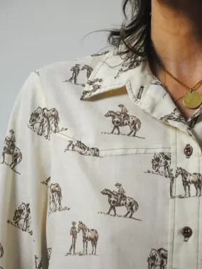 1980's Cowboy & Horse Print Blouse