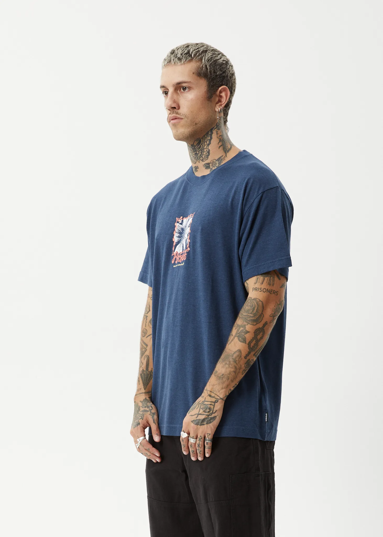 AFENDS Mens Sunflower - Boxy T-Shirt - Navy