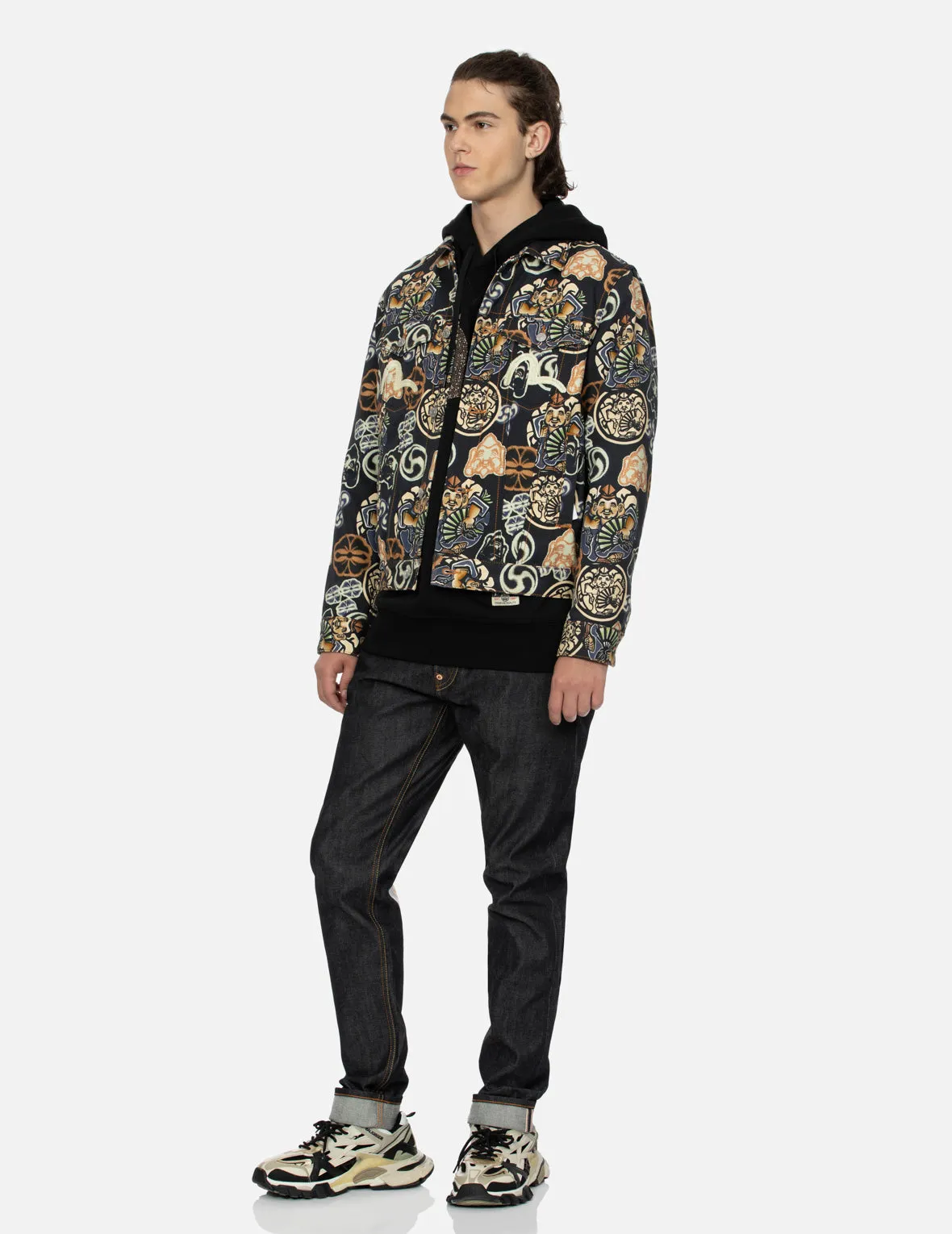 Allover Godhead and Kamon Print Regular Fit Jacket