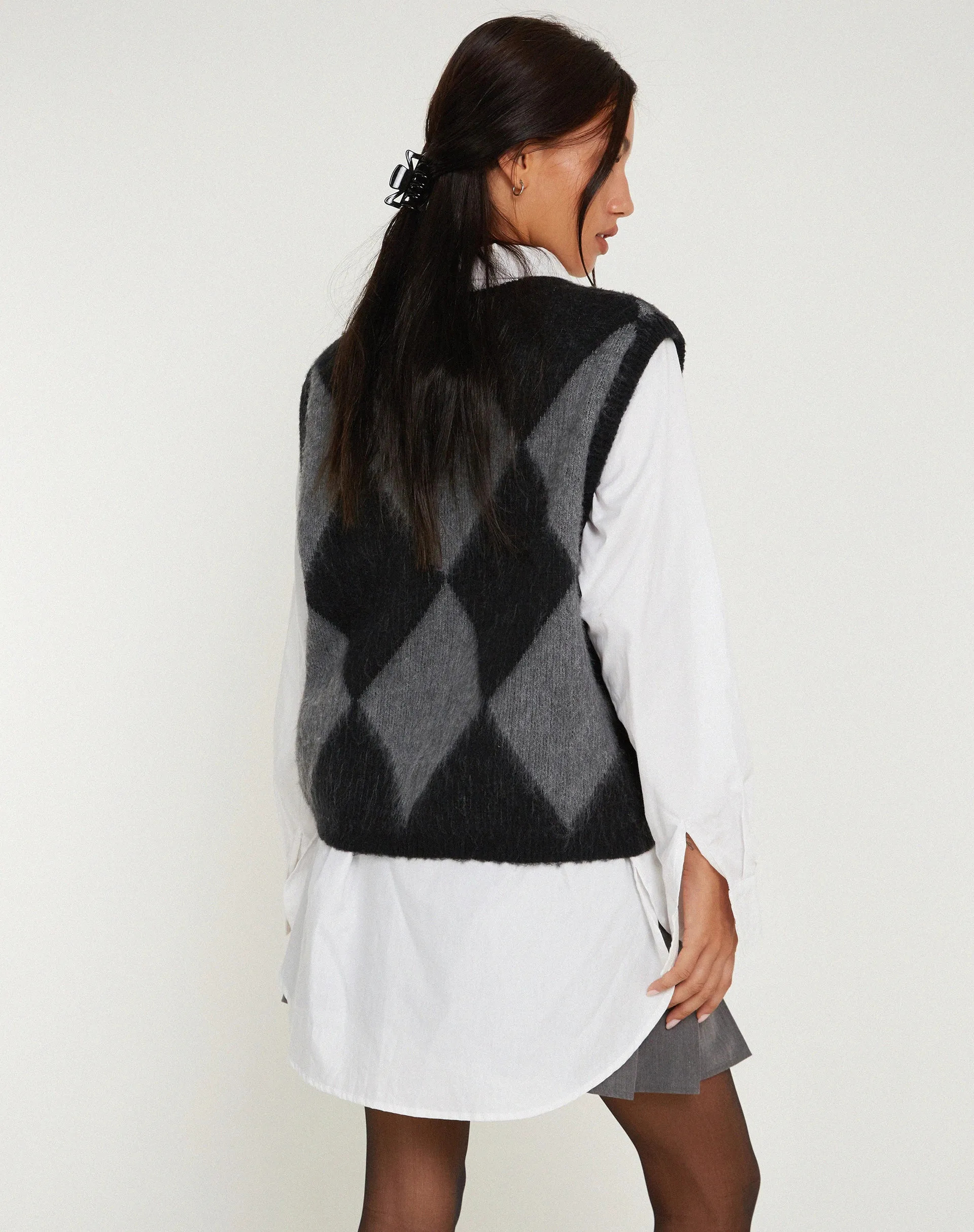 Arisa Sweater Vest in Harlequin Grey and Black