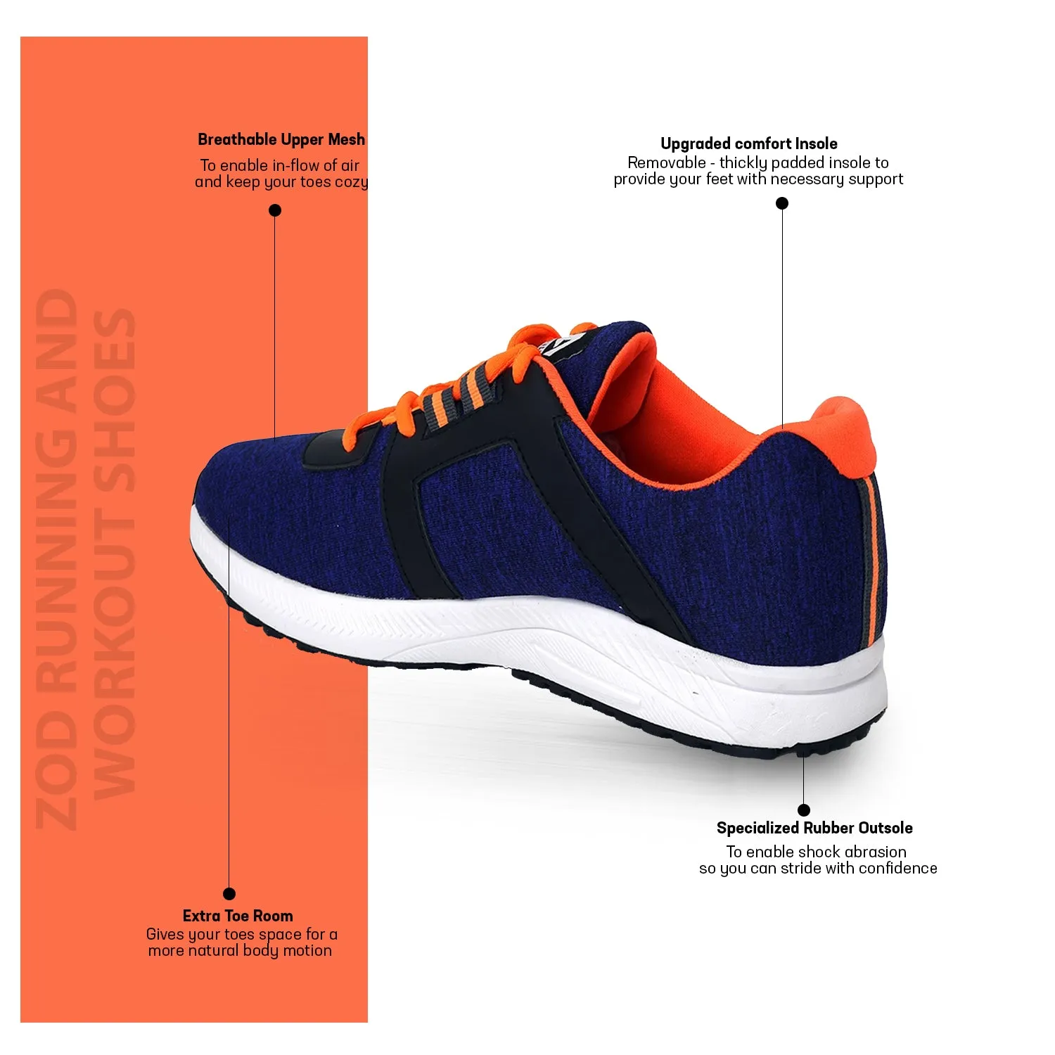 Avant Men's Zod Running and Workout Shoes - Navy/Orange