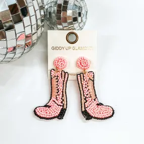 Beaded Boot Post Back Earrings in Pink