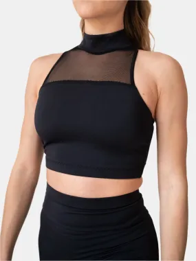 Black High Neck Crop Top Leucosia