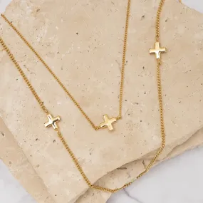 Carmen 14k gold plated 3 cross necklace