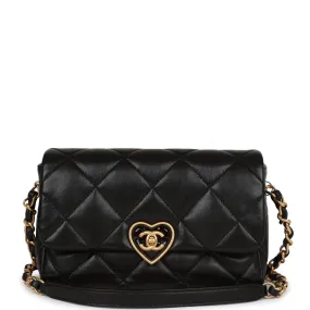 Chanel Heart Small Flap Bag Black Lambskin Antique Gold Hardware