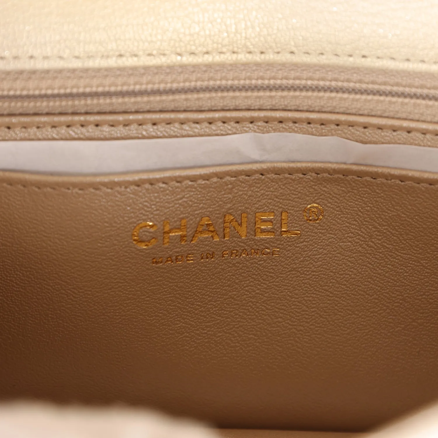 Chanel Mini Classic Rectangular Flap Iridescent Gold and Beige Ombre Chevre Aged Gold Hardware