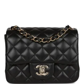 Chanel Mini Square Flap Bag Black Lambskin Light Gold Hardware