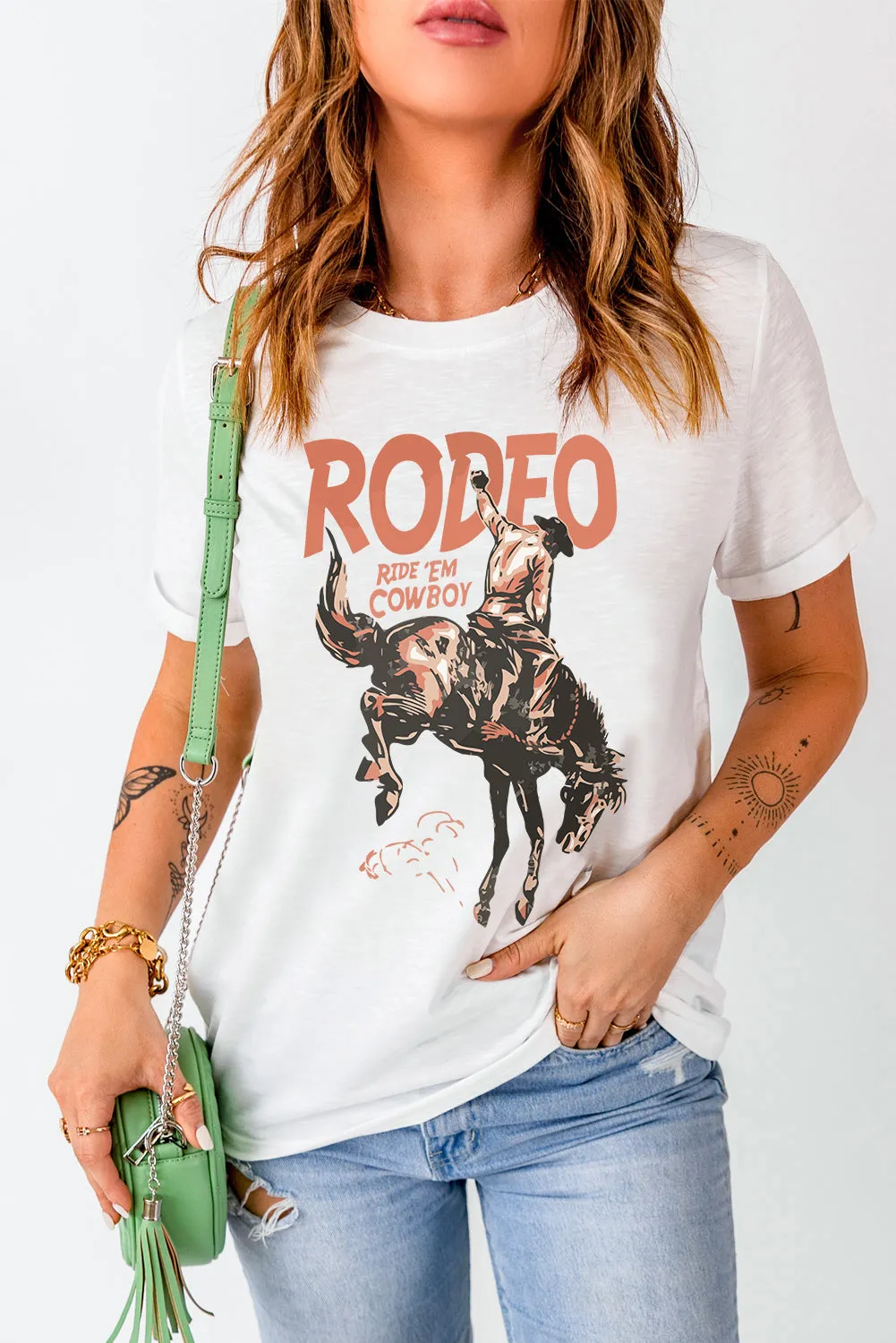 Cowboy Graphic Round Neck Short Sleeve T-Shirt