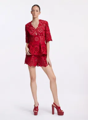 Cutwork Embroidered Satin Shorts