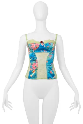 DOLCE & GABBANA BLUE FLORAL & GREEN LACE CAMISOLE TOP 2005