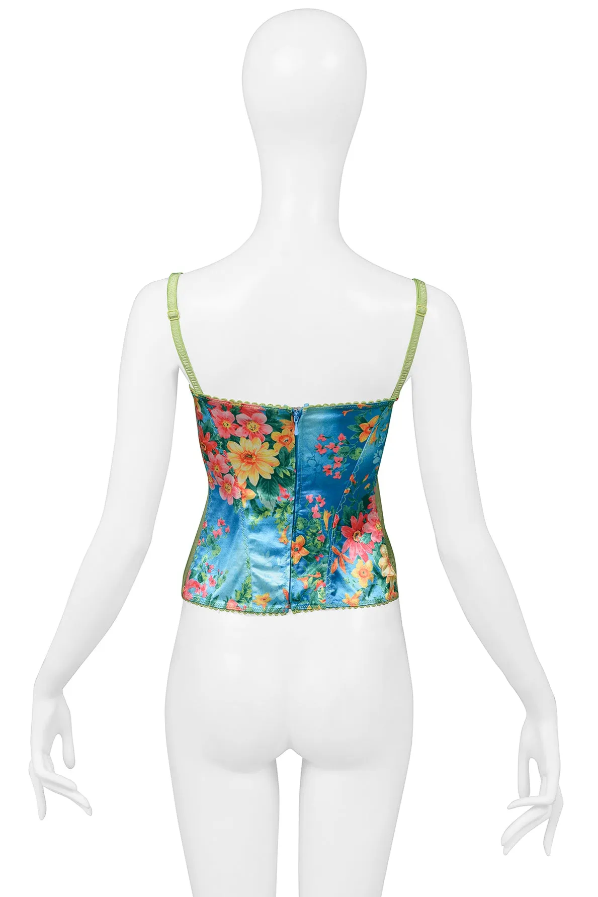 DOLCE & GABBANA BLUE FLORAL & GREEN LACE CAMISOLE TOP 2005