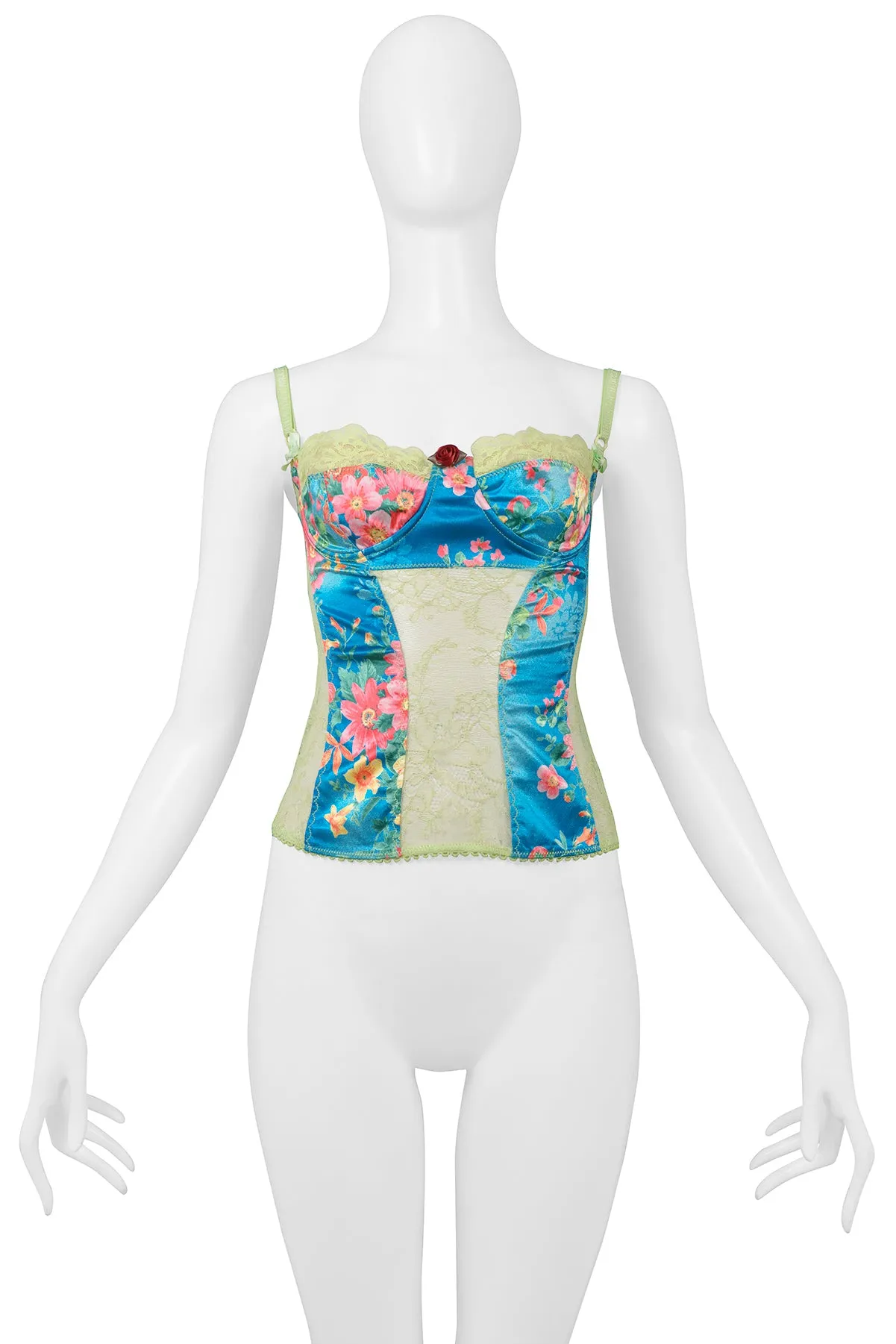 DOLCE & GABBANA BLUE FLORAL & GREEN LACE CAMISOLE TOP 2005