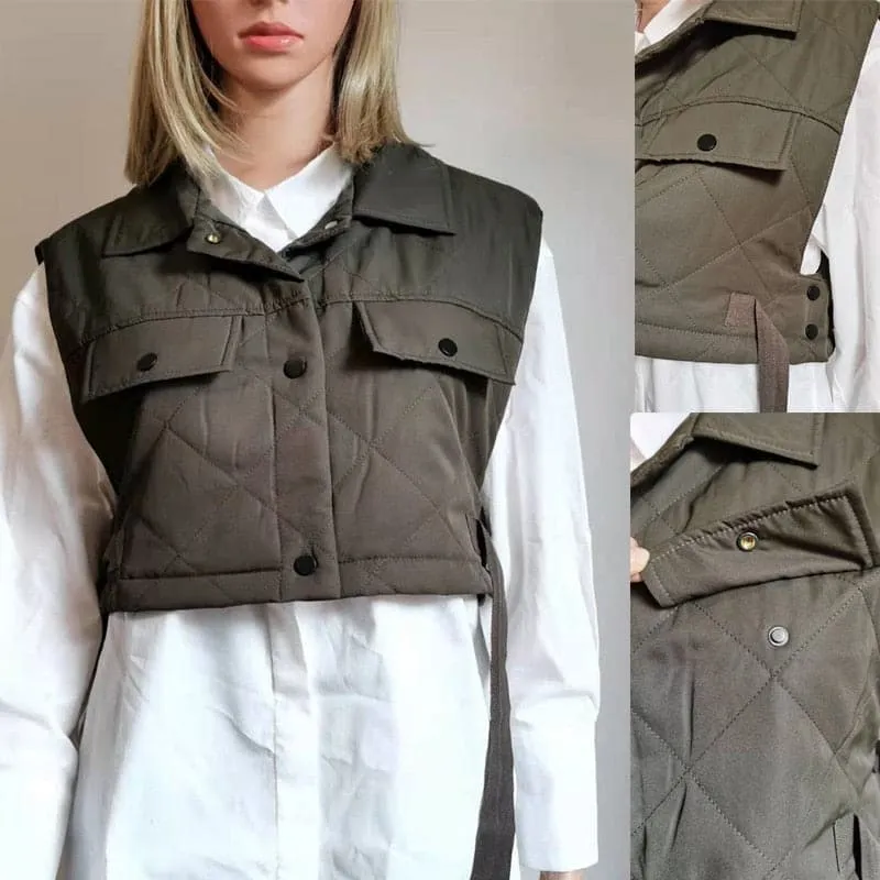 DressBetty - Womens Army Green Lapel Sleeveless Vest Jacket