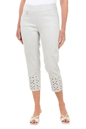 Flower Lattice Hem Denim Capri Pant