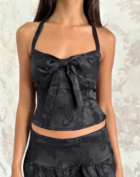 Kampi Halter Top in Satin Jacquard Black