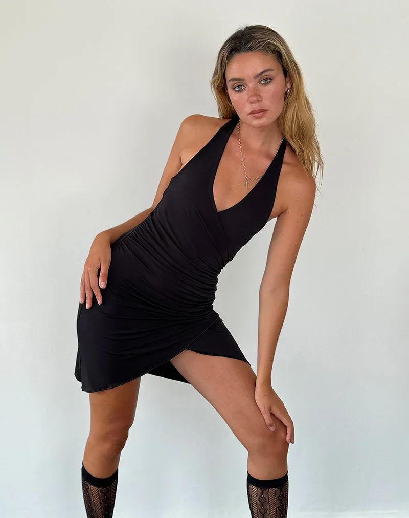 Kyrie Halterneck Wrap Dress in Slinky Black