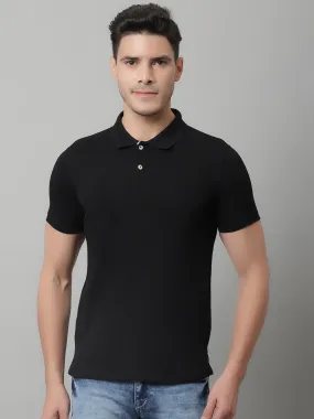 Men Black Casual Half Sleeves Polo Neck T-Shirt