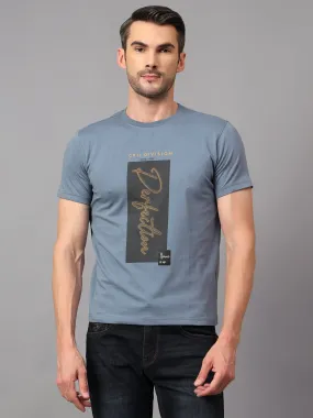 Men's Grey Printed Round Neck Half Sleeve T-shirt