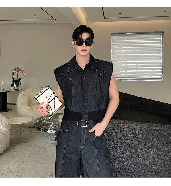 Men's High Streetwear Black Denim 2-Piece Set