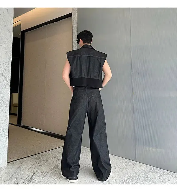 Men's High Streetwear Black Denim 2-Piece Set