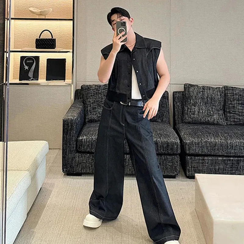 Men's High Streetwear Black Denim 2-Piece Set