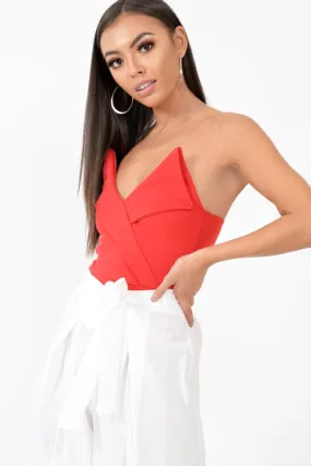 Red Cross Over Bardot Bodysuit - Sahari