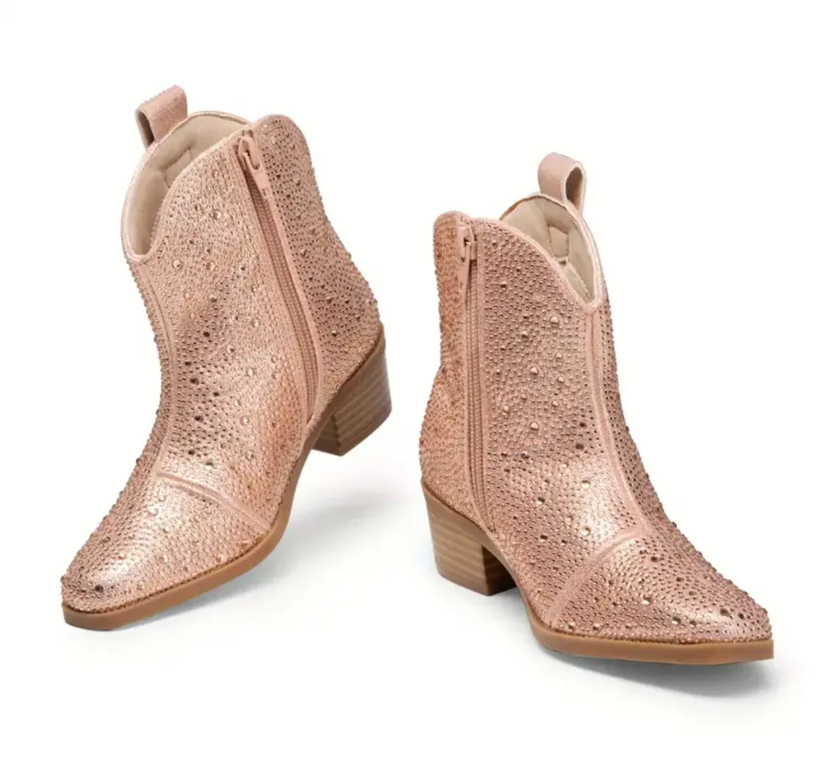 “Sparkling Cowgirl” Cowboy Rhinestone Ankle High Boots, Low Heel, Youth