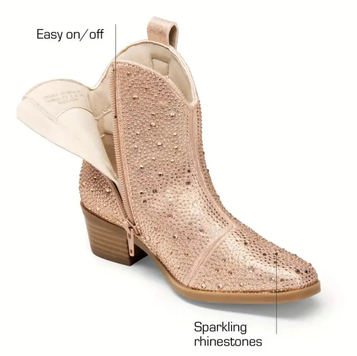 “Sparkling Cowgirl” Cowboy Rhinestone Ankle High Boots, Low Heel, Youth