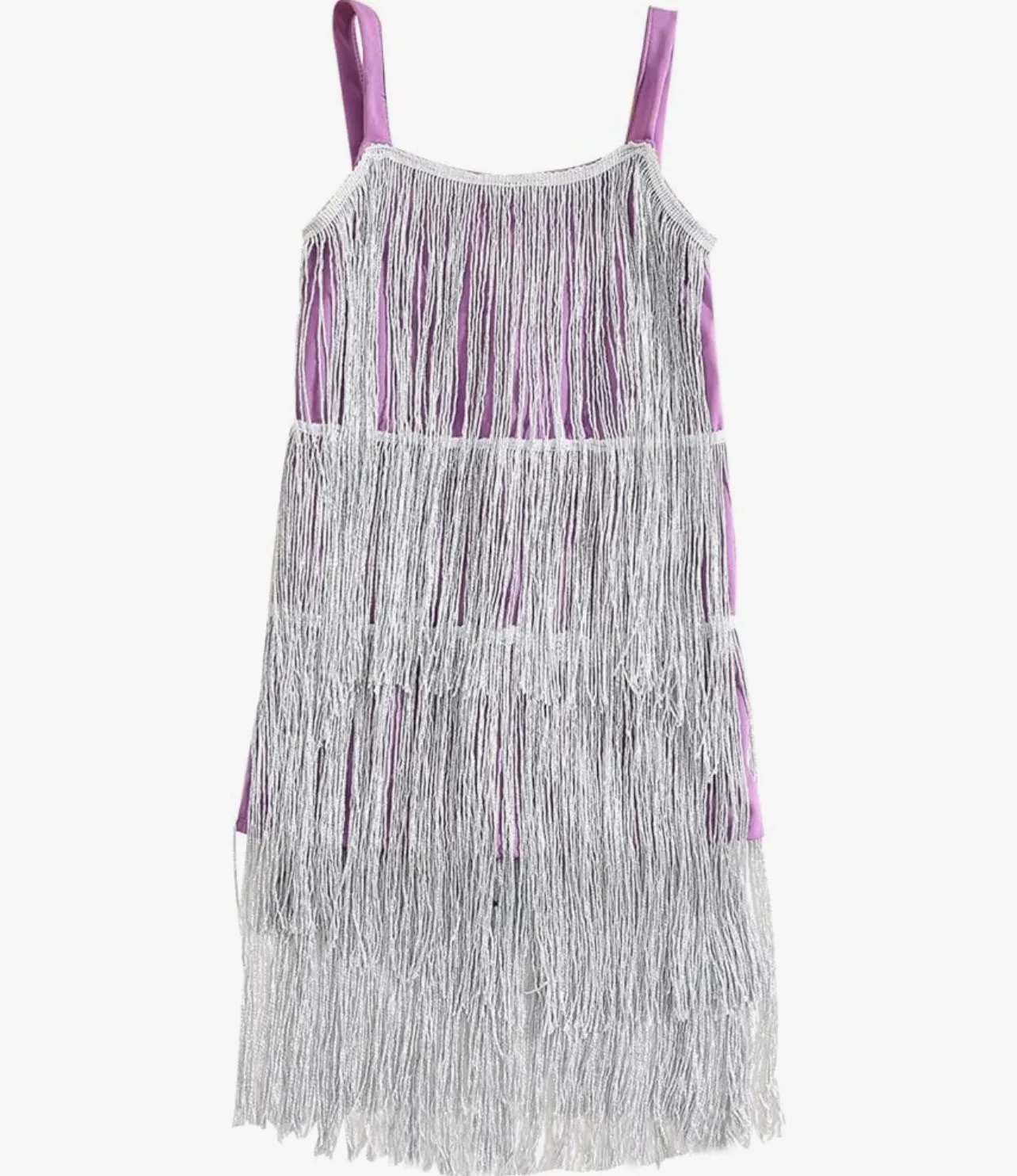 Sparkling Sequin Fringe Dress, Sparkling Tassel Sleeveless Kids Dance Wear