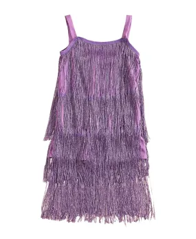 Sparkling Sequin Fringe Dress, Sparkling Tassel Sleeveless Kids Dance Wear