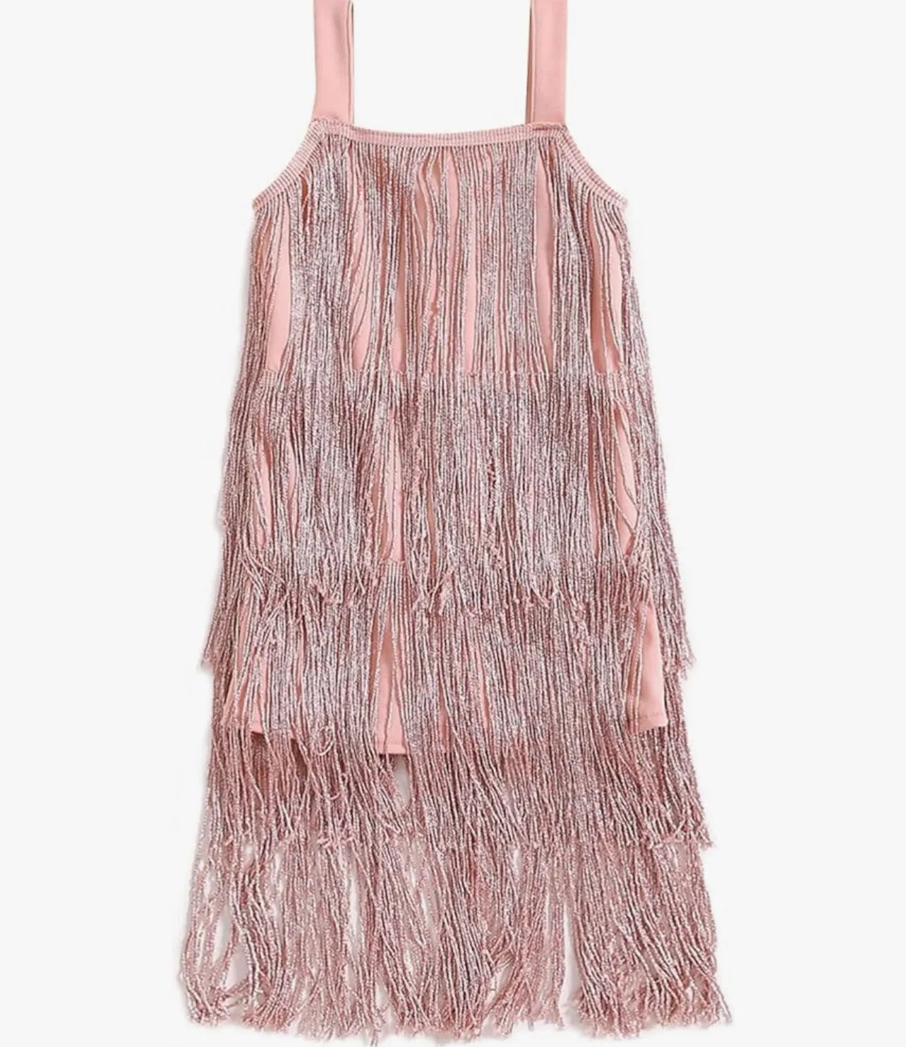 Sparkling Sequin Fringe Dress, Sparkling Tassel Sleeveless Kids Dance Wear