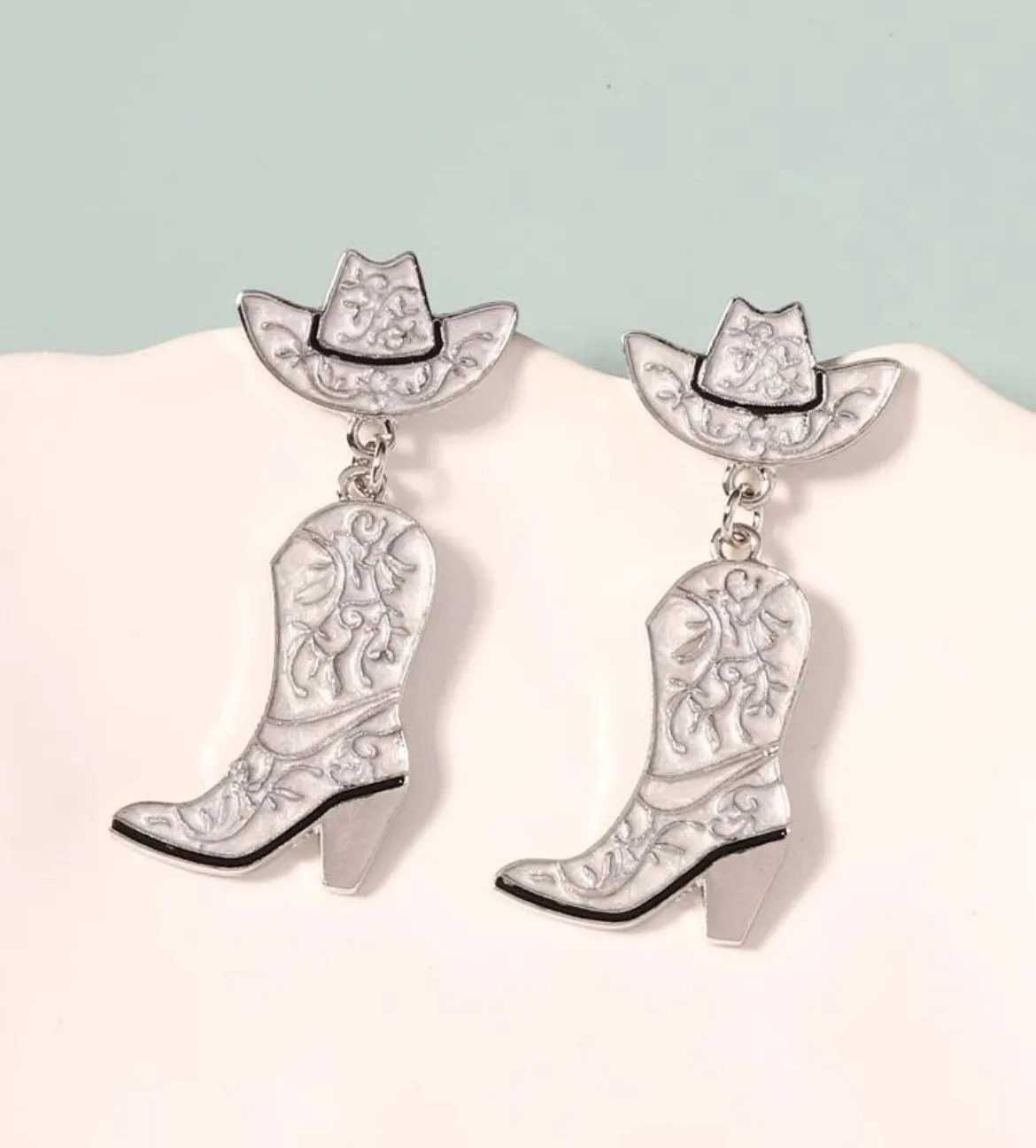 White Cowboy Boots Drop Earrings, Western  Collection