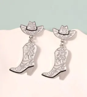 White Cowboy Boots Drop Earrings, Western  Collection